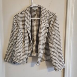 Shelby & Palmer Cream and Tan Tweed Style Open-Front Blazer XL
